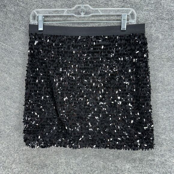 Joe Fresh Skirt Women M Medium Black A-Line Midi Sequin Mid Rise Pull On Casual - Picture 2 of 7
